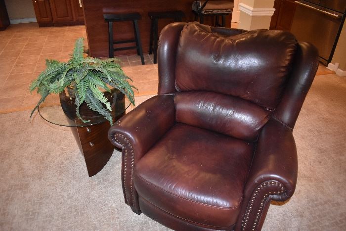 Pair of leather wingback chairs
