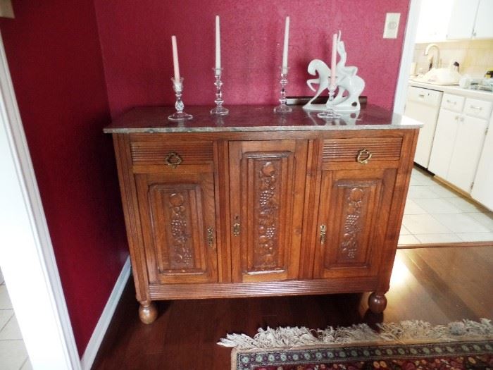 Beautiful, carved storage chest with marble top