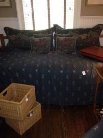 Hunting scene pillows and bedding on the trundle bed