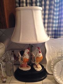 One of two rooster lamps