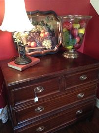 Entry chest with lamp, fruit tray, and fruit container