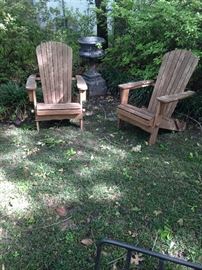 Pair of Adirondack chairs; black planter