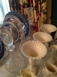 Silver plate trays; decanters; more Belleek