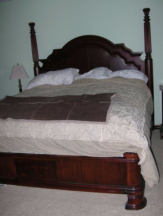 King bed with padded leather headboard