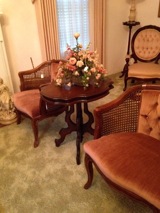 Parlor chairs and antique table