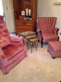 TV armoire; recliner; channel back chair and ottoman