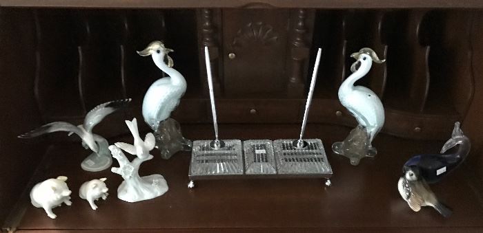 Murano and other birds and Waterford desk set