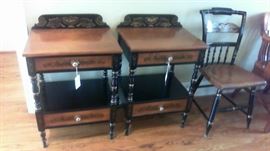 Hand Stenciled Black & Harvest Night Tables and Chair by The Hitchcock Chair Co. 