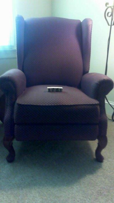 Chair, wingback recliner, burgundy