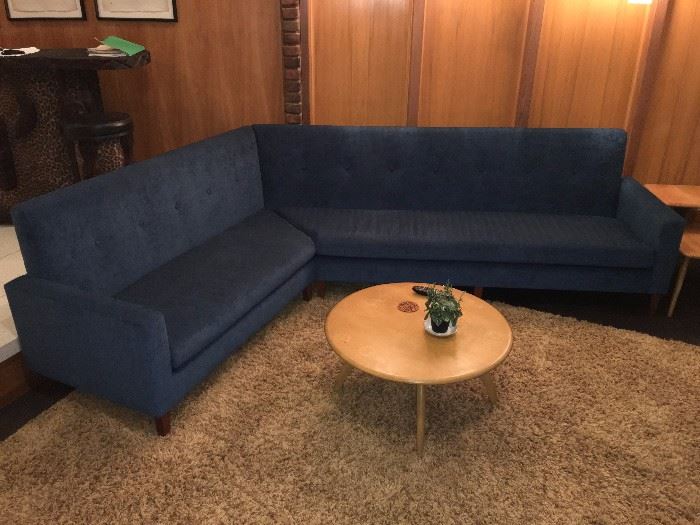 Blue chenille sectional
