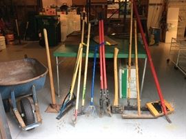 Wheelbarrow, Tamper, Squeegee, Posthole digger, Ax, Honeysuckle Puller, etc