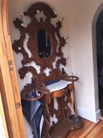 Antique Oak hall tree with all original hardware