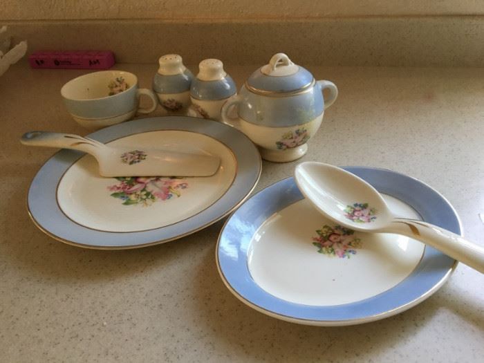 Partial Set of Depression Era Blue Orchid Dishes