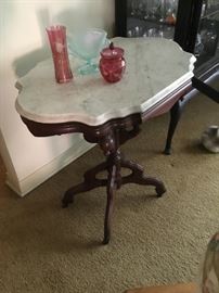 Victorian era. Very nice marble top side table. Well made. Beautiful woodwork