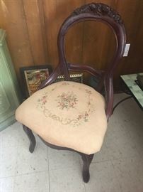 Victorian side chair with needlepoint