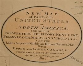Rare~Antique First state~1805 John Cary Map Great Lakes~Kentucy~Virginia~Ohio