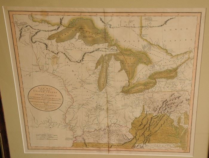 Rare~Antique First state~1805 John Cary Map Great Lakes~Kentucy~Virginia~Ohio