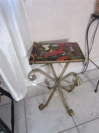 Cute Little Brass and Glass side Table with a Vintage Hand Painted Japanese Photo Album