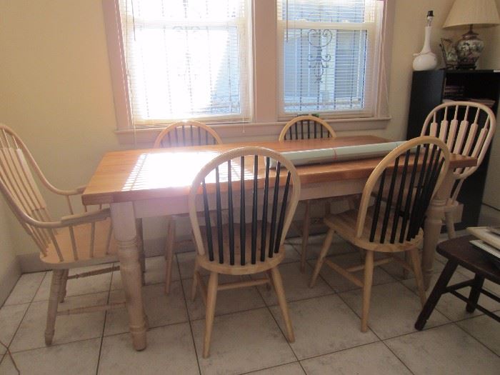 Large Quality Butcher Block Style Table and Six Chairs