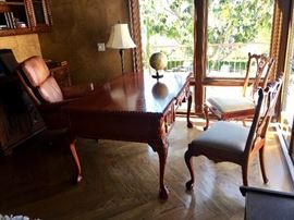 Mahogany Chippendale partners desk - leather executive chair 