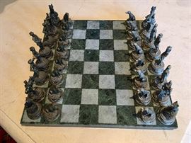 Unusual Pewter and marble chess set 