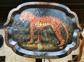 Handmade and painted  lacquerware panther butlers tray table 