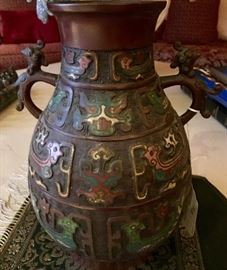 Antique Chinese bronze champleve vase 