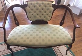 Edwardian Settee with Graceful Frame and Tufted Back