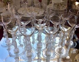 Vintage Bayel, France Nude Stem Crystal Wines.."Bacchus and Bacchante"