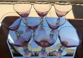 Wines with Clear Stems and Cranberry Glass Bowls