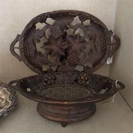 Antique Swiss Music Box with Carved Basket Top