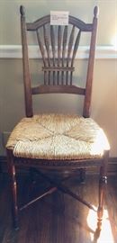 Antique Chair with Rush Seat and Carved "Wheat" Back