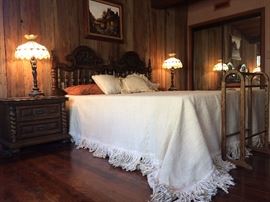 Mediterranean Style Bed and Chests; Double-Face Figural Lamps with Capiz Shell Shades