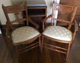 Pair of Eastlake Chairs with Damask Seats