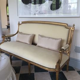 Antique French Settee Carved, 19th Century Cream velvet with silk comes with 2 coordinating chairs 70" long x 22" deep x 41" high