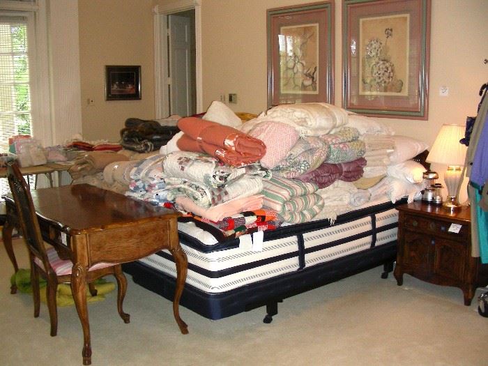 Blankets, comforters, pillows, throws (towels have a room all to themselves)