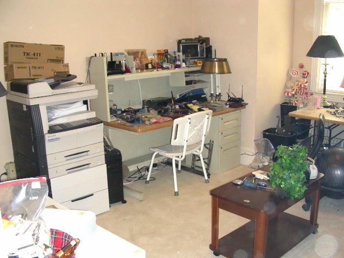 Copy machine, shredders, office supplies, desks