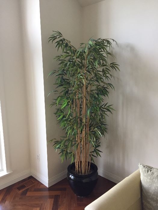 Faux Bamboo Tree in black ceramic pot....Like new condition. This a well made and full tree, unlike others.  Made by Preferred Plants