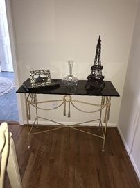 METAL TASSEL TABLE WITH SMOKEY GLASS TOP
