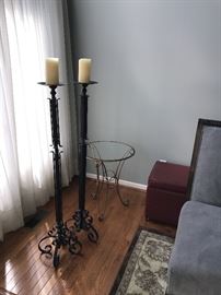 TALL CANDLE HOLDERS AND SMALL ROUND SIDE TABLE