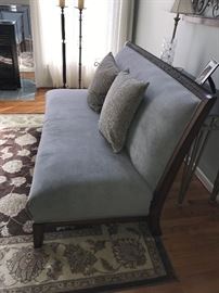 ARMLESS SOFA-LIGHT BLUE MICROFIBER AND WOOD