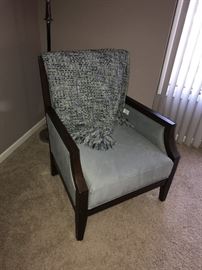 LIGHT BLUE MICROFIBER AND WOOD CHAIR