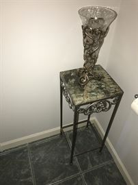 SMALL MARBLETOP METAL TABLE AND VASE
