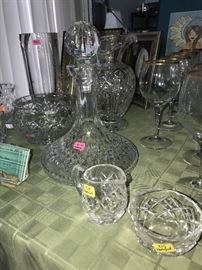 WATERFORD CRYSTAL DECANTER, CREAM AND SUGAR BOWL