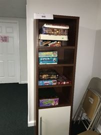 WOODEN BOOKSHELF AND GAMES