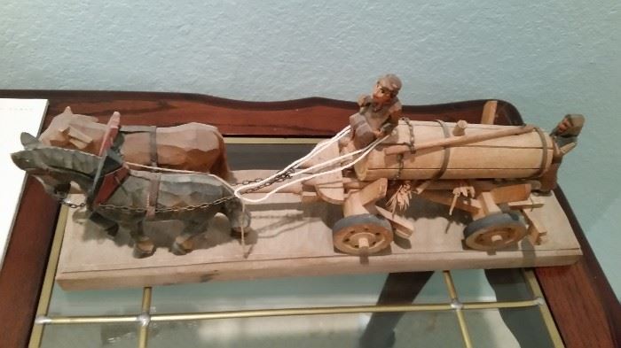 Carved Wooden Horse and Cart