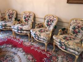 4 UPHOLSTERED FLORAL ARMCHAIRS