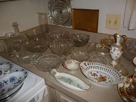 CRYSTAL, CLEAR GLASS, PAINTED DISHES