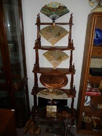 WOOD DECORATIVE SHELF, HAND FANS