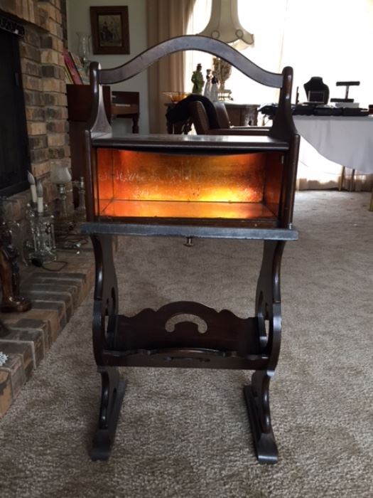 Antique wood copper lined smoking stand.